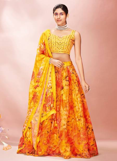 Yellow ARYA FLORAL 5 Fancy Party Wear Printed Designer Lahenga Choli Collection 13003